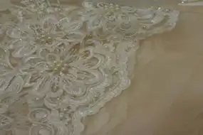 PEARL AND THREAD WORKED HALF WHITE NET FABRIC