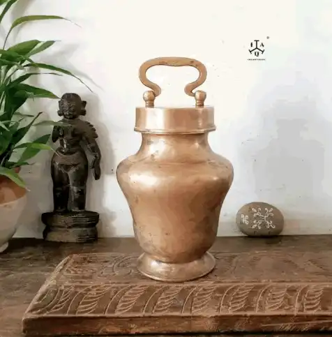 Antique Mundiri kooja with original tumbler inside (Cashew fruit shaped kooja) rare Golden Bronze