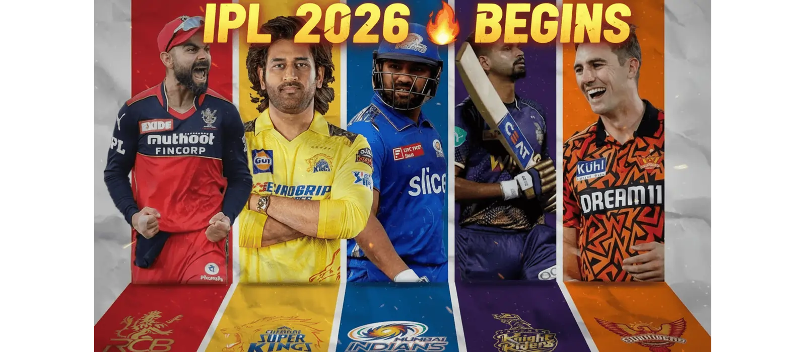 IPL 2026 Season 19 - CSK, RCB, MI teams competing for the title